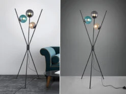 Trio Leuchten Ausgefallene LED Dreibein Stehleuchte Mit Bunten Glaskugeln & Fußschalter