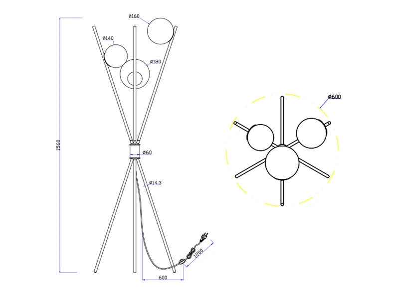 Trio Leuchten Ausgefallene LED Dreibein Stehleuchte Mit Bunten Glaskugeln & Fußschalter 9 Trio Leuchten Ausgefallene LED Dreibein Stehleuchte Mit Bunten Glaskugeln & Fußschalter – Bild 7