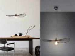 MeineWunschleuchte Ausgefallene LED Pendelleuchte, Lampenschirm Schwarzer Draht Ø 60cm