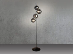 MeineWunschleuchte Außergewöhnliche LED Stehleuchte Schwarz - Glaskugeln Rauchglas, 160cm