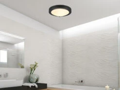 Trio Leuchten Bad Deckenleuchte CONDUS In Schwarz Mit Glas Weiß Ø 31,5cm, IP44 - Badlampen -Bestes Beleuchtungs Geschäft bad deckenleuchte condus in schwarz mit glas weiss 4