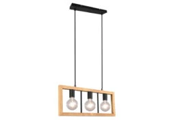 Trio Leuchten Balken Pendelleuchte AGRA 3 Flammig Schwarz Mit Holzbalken Breite 60cm -Bestes Beleuchtungs Geschäft balken pendelleuchte agra 3 flammig schwarz mit ho 1