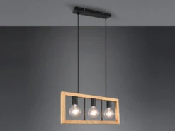 Trio Leuchten Balken Pendelleuchte AGRA 3 Flammig Schwarz Mit Holzbalken Breite 60cm -Bestes Beleuchtungs Geschäft balken pendelleuchte agra 3 flammig schwarz mit ho 2