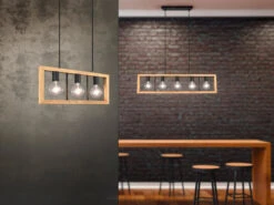 Trio Leuchten Balken Pendelleuchte AGRA 3 Flammig Schwarz Mit Holzbalken Breite 60cm -Bestes Beleuchtungs Geschäft balken pendelleuchte agra 3 flammig schwarz mit ho 8