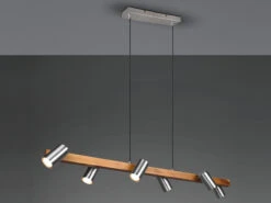 Trio Leuchten Balkenpendelleuchte MARLEY 6-flammig Mit Holzbalken Breite 115 Cm Silber -Bestes Beleuchtungs Geschäft balkenpendelleuchte marley 6 flammig mit holzbalke 2