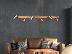 Trio Leuchten Balkenpendelleuchte MARLEY 6-flammig Mit Holzbalken Breite 115 Cm Silber