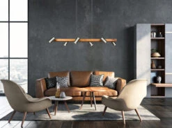 Trio Leuchten Balkenpendelleuchte MARLEY 6-flammig Mit Holzbalken Breite 115 Cm Silber -Bestes Beleuchtungs Geschäft balkenpendelleuchte marley 6 flammig mit holzbalke 4