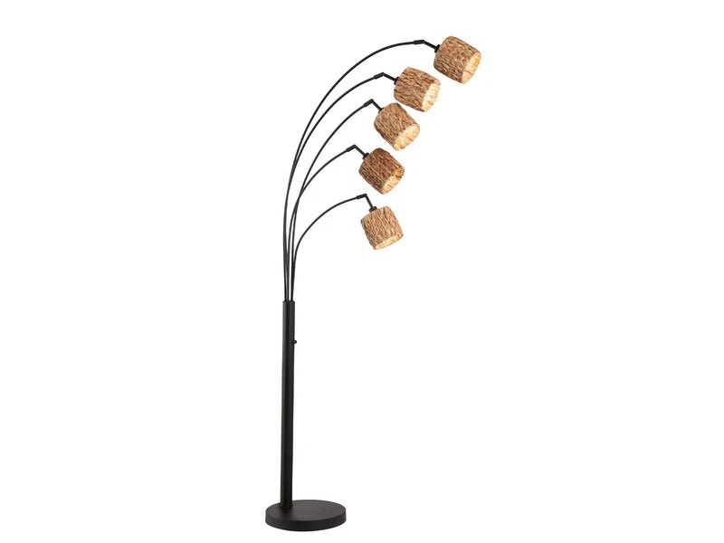 MeineWunschleuchte Bogenlampe 5flammig LED Dimmbar 190cm Groß, Metall Schwarz Lampenschirme Seegras 4 MeineWunschleuchte Bogenlampe 5flammig LED Dimmbar 190cm Groß, Metall Schwarz Lampenschirme Seegras – Bild 2