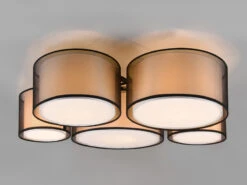 Trio Leuchten Deckenleuchte BURTON 5x Stoff Organza Transparent Schwarz Innen Weiß