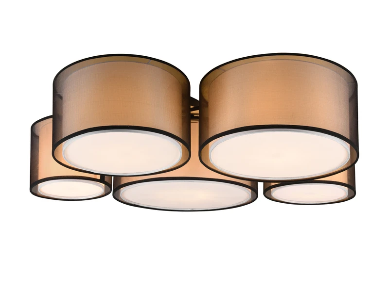 Trio Leuchten Deckenleuchte BURTON 5x Stoff Organza Transparent Schwarz Innen Weiß 4 Trio Leuchten Deckenleuchte BURTON 5x Stoff Organza Transparent Schwarz Innen Weiß – Bild 2