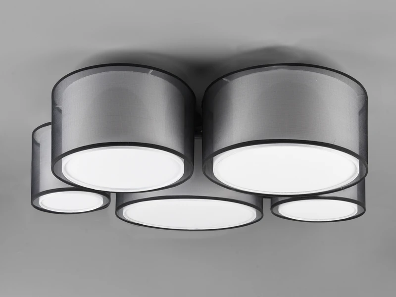 Trio Leuchten Deckenleuchte BURTON 5x Stoff Organza Transparent Schwarz Innen Weiß 6 Trio Leuchten Deckenleuchte BURTON 5x Stoff Organza Transparent Schwarz Innen Weiß – Bild 4