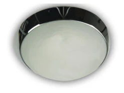 Niermann Deckenleuchte / Deckenschale Rund, Glas Alabaster, Dekorring Chrom, Ø 40cm