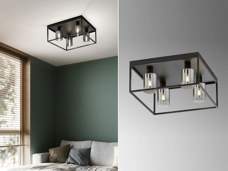 Fischer & Honsel Deckenleuchte ISKA 4flammig 45x45cm Schwarz Mit Rauchglas 3 Fischer & Honsel Deckenleuchte ISKA 4flammig 45x45cm Schwarz Mit Rauchglas