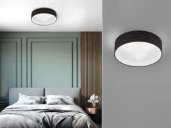 Fischer & Honsel Deckenleuchte MAAT Rund Stoffschirm Leinen Schwarz Ø 45cm