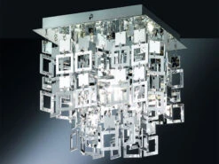 Reality Leuchten Deckenleuchte QUADRATO Eckig Mit Glamourösen Chrombehang 24x24cm