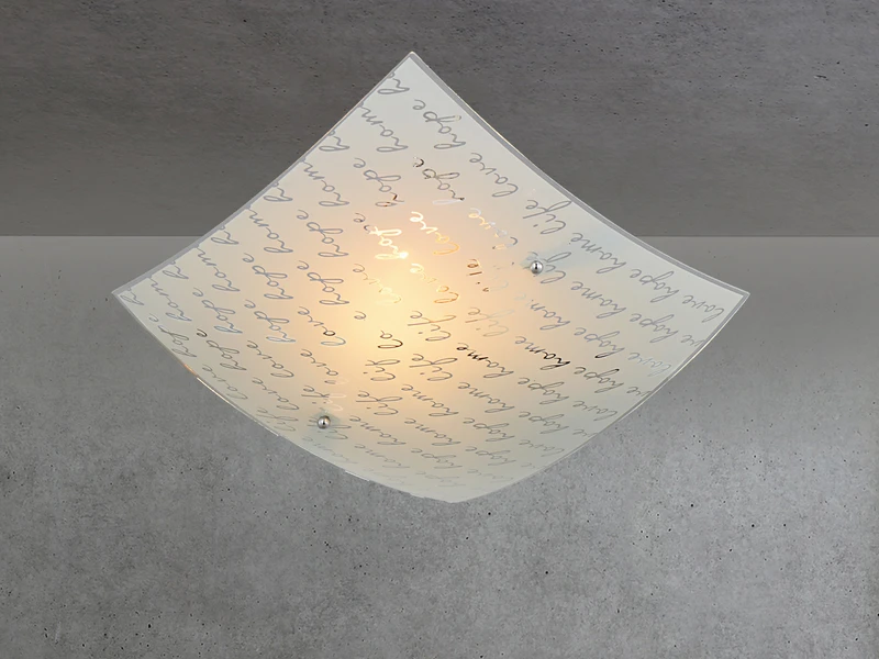 Trio Leuchten Deckenleuchte SIGNA Aus Glas Mit Signatur Dekor, Quadrat 30cm 3 Trio Leuchten Deckenleuchte SIGNA Aus Glas Mit Signatur Dekor, Quadrat 30cm