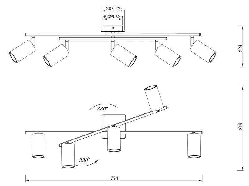 Trio Leuchten Deckenstrahler MARLEY In Altmessing 5-flammig Arm & Spots Schwenkbar 7 Trio Leuchten Deckenstrahler MARLEY In Altmessing 5-flammig Arm & Spots Schwenkbar – Bild 5