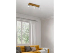 Trio Leuchten Deckenstrahler MARLEY In Weiß Mit Holz 3-flammig Spots Schwenkbar -Bestes Beleuchtungs Geschäft deckenstrahler marley in weiss mit holz 3 flammig 1 3