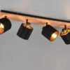 Reality Leuchten Deckenstrahler TOMMY 4 Flammig Holzsockel & Stoffschirme Schwarz Gold -Bestes Beleuchtungs Geschäft deckenstrahler tommy 4 flammig holzsockel stoffsch
