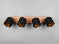 Reality Leuchten Deckenstrahler TOMMY 4 Flammig Holzsockel & Stoffschirme Schwarz Gold -Bestes Beleuchtungs Geschäft deckenstrahler tommy 4 flammig holzsockel stoffsch 5