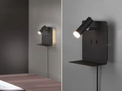 Trio Leuchten Design LED Wandleuchte ELEMENT In Schwarz Matt Mit USB Ladebuchse Und Ablage