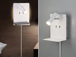 Trio Leuchten Design LED Wandleuchte ELEMENT In Weiß Matt Mit USB Ladebuchse Und Ablage