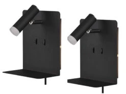 Trio Leuchten Design LED Wandleuchten 2er Set In Schwarz Matt Mit USB Ladebuchse Und Ablage -Bestes Beleuchtungs Geschäft design led wandleuchten 2er set in schwarz matt mi 1