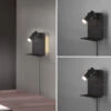 Trio Leuchten Design LED Wandleuchten 2er Set In Schwarz Matt Mit USB Ladebuchse Und Ablage -Bestes Beleuchtungs Geschäft design led wandleuchten 2er set in schwarz matt mi