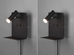 Trio Leuchten Design LED Wandleuchten 2er Set In Schwarz Matt Mit USB Ladebuchse Und Ablage -Bestes Beleuchtungs Geschäft design led wandleuchten 2er set in schwarz matt mi 2