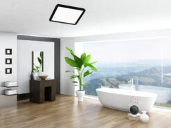 Reality Leuchten Dimmbare LED Deckenleuchte CAMILLUS Flache Badezimmerlampe 40x40cm Schwarz IP44 -Bestes Beleuchtungs Geschäft dimmbare led deckenleuchte camillus flache badezim 40