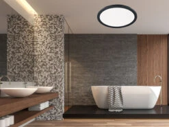 Reality Leuchten Dimmbare LED Deckenleuchte CAMILLUS Flache Badezimmerlampe Ø40cm Schwarz IP44 -Bestes Beleuchtungs Geschäft dimmbare led deckenleuchte camillus flache badezim 52