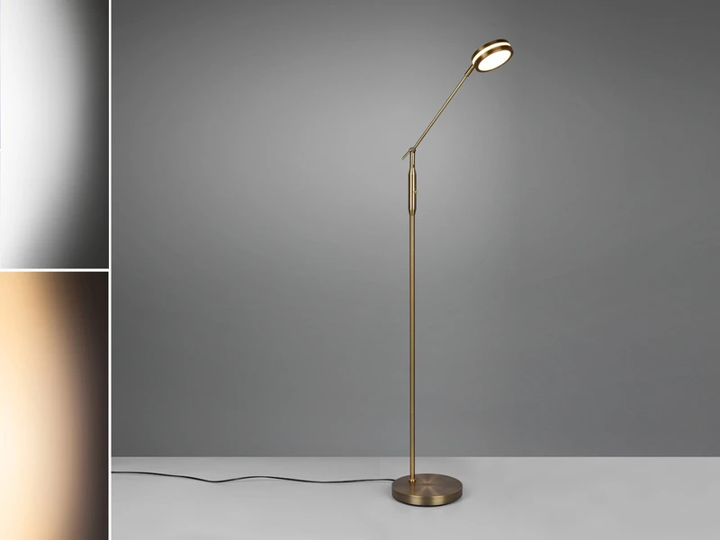 Trio Leuchten Dimmbare LED Stehleuchte FRANKLIN Schwenkbar, Höhe 133cm, Altmessing 3 Trio Leuchten Dimmbare LED Stehleuchte FRANKLIN Schwenkbar, Höhe 133cm, Altmessing