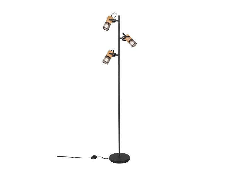 Trio Leuchten Dreiflammige TOSH Stehlampe Mit Schwenkbaren Metallgeflecht Spots Schwarz & Holz 4 Trio Leuchten Dreiflammige TOSH Stehlampe Mit Schwenkbaren Metallgeflecht Spots Schwarz & Holz – Bild 2