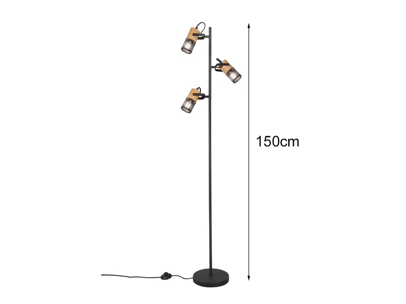 Trio Leuchten Dreiflammige TOSH Stehlampe Mit Schwenkbaren Metallgeflecht Spots Schwarz & Holz 6 Trio Leuchten Dreiflammige TOSH Stehlampe Mit Schwenkbaren Metallgeflecht Spots Schwarz & Holz – Bild 4