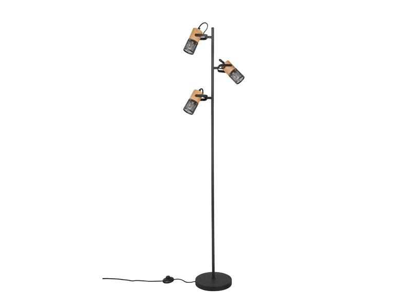 Trio Leuchten Dreiflammige TOSH Stehlampe Mit Schwenkbaren Metallgeflecht Spots Schwarz & Holz 8 Trio Leuchten Dreiflammige TOSH Stehlampe Mit Schwenkbaren Metallgeflecht Spots Schwarz & Holz – Bild 6