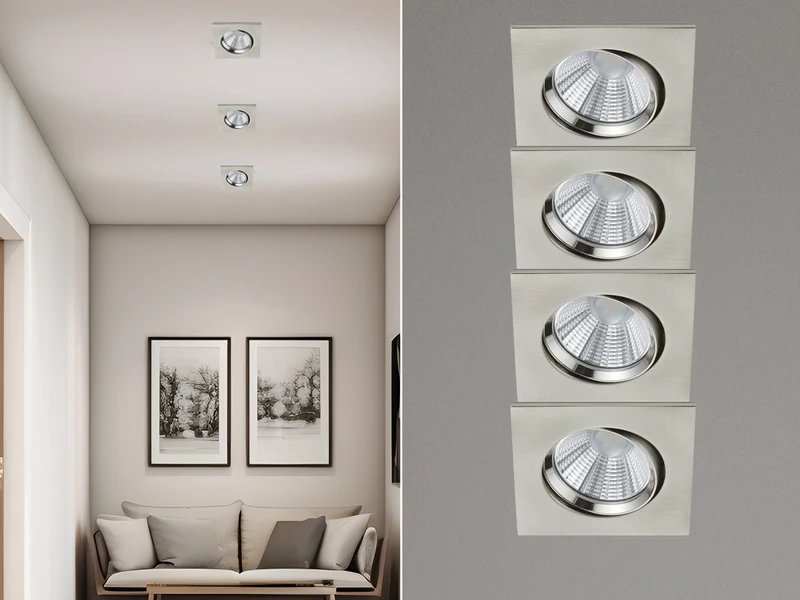 Trio Leuchten Eckige LED Einbaustrahler Decke Im 4er Set Schwenkbar Dimmbar Nickel Matt 5,5W 3 Trio Leuchten Eckige LED Einbaustrahler Decke Im 4er Set Schwenkbar Dimmbar Nickel Matt 5,5W