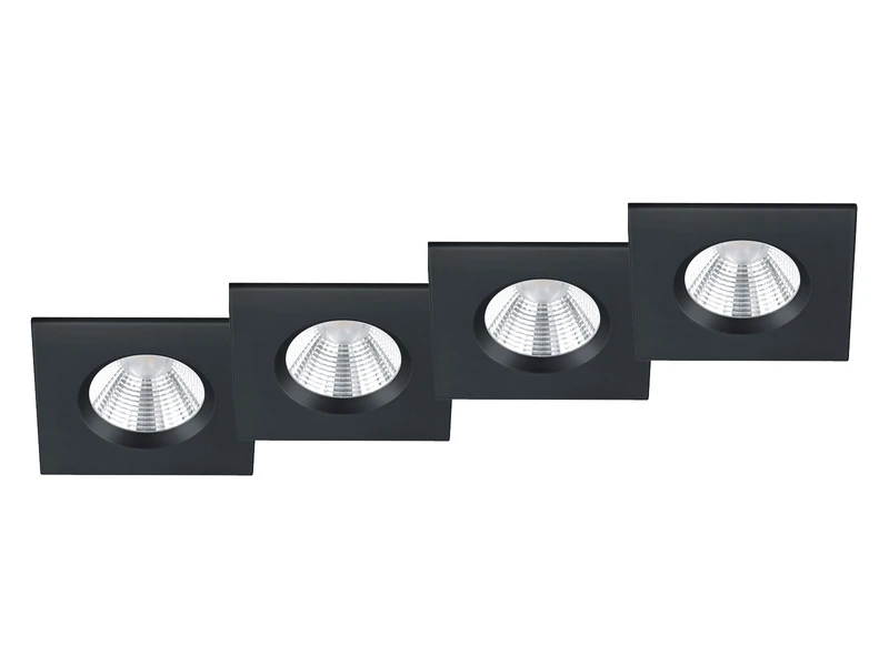 Trio Leuchten Eckiger LED Deckeneinbaustrahler 4er Set Dimmbar In Schwarz Matt, IP65 4 Trio Leuchten Eckiger LED Deckeneinbaustrahler 4er Set Dimmbar In Schwarz Matt, IP65 – Bild 2