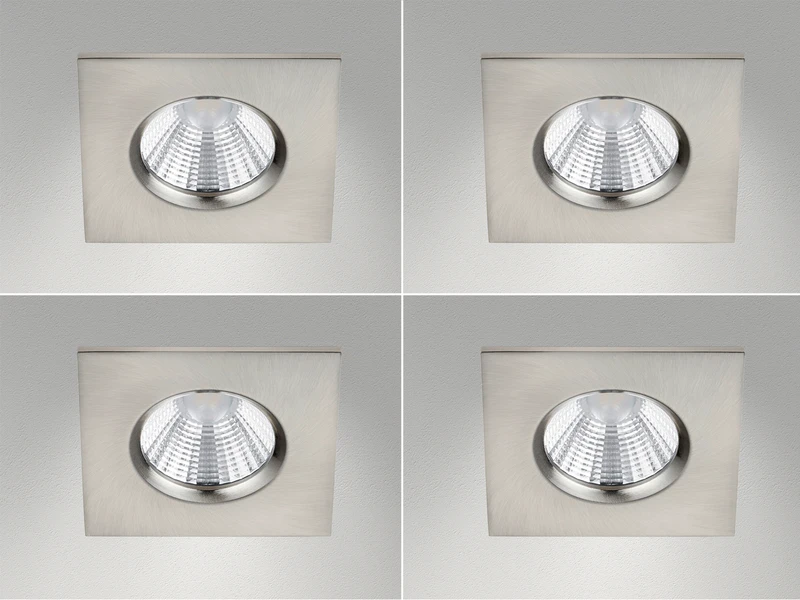 Trio Leuchten Eckiger LED Deckeneinbaustrahler 4er Set Dimmbar In Silber Matt, IP65 3 Trio Leuchten Eckiger LED Deckeneinbaustrahler 4er Set Dimmbar In Silber Matt, IP65