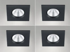 Trio Leuchten Eckiger LED Deckeneinbaustrahler 4er Set Dimmbar In Schwarz Matt, IP65