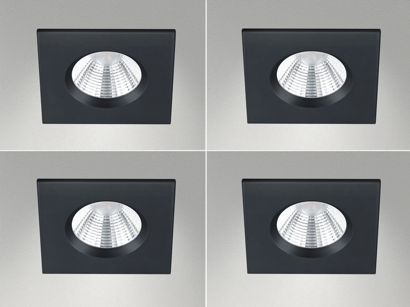 Trio Leuchten Eckiger LED Deckeneinbaustrahler 4er Set Dimmbar In Schwarz Matt, IP65 3 Trio Leuchten Eckiger LED Deckeneinbaustrahler 4er Set Dimmbar In Schwarz Matt, IP65