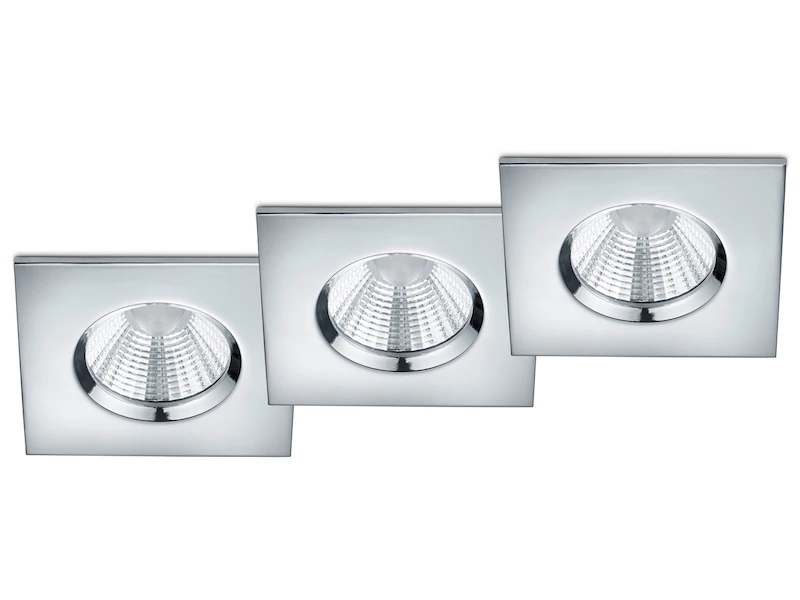 Trio Leuchten Eckiger LED Einbaustrahler ZAGROS 3er Set Dimmbar In Silber Chrom, IP65 3 Trio Leuchten Eckiger LED Einbaustrahler ZAGROS 3er Set Dimmbar In Silber Chrom, IP65