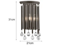 MeineWunschleuchte Elegante LED Wandleuchte 2-flammig Mit Filigranem Kristallglas Braun, Höhe 31cm -Bestes Beleuchtungs Geschäft elegante led wandleuchte 2 flammig mit filigranem 1 3