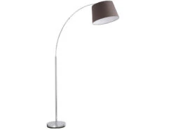 Fischer & Honsel Exklusive Bogenleuchte In Chrom, Stoffschirm Grau-Braun, Höhe 179 Cm