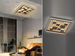 Fischer & Honsel Flache LED Deckenleuchte RICO Quadrat 53cm Braun Rost Dimmbar über Schalter