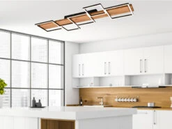 Trio Leuchten Flache LED Deckenlleuchte HARPER Dimmbar Holzbrett Naturbelassen, Breite 115cm