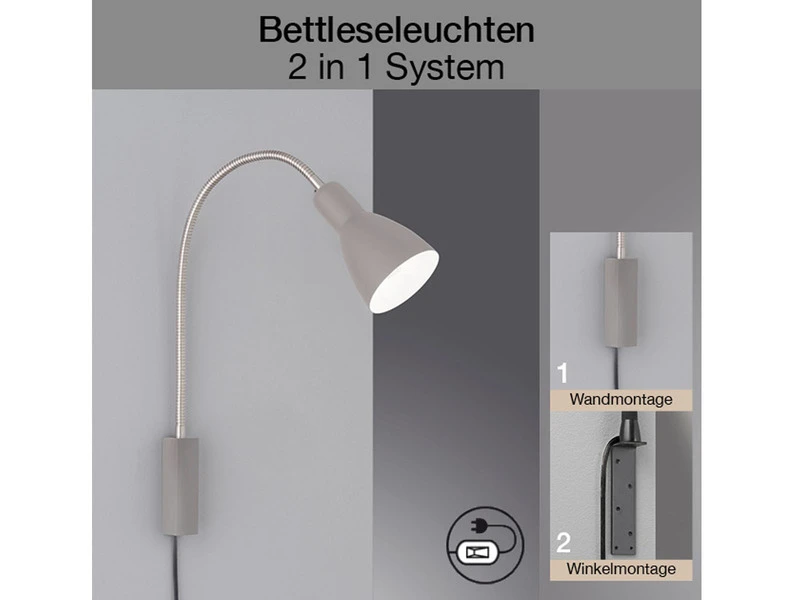 MeineWunschleuchte Flexible 2 In 1 LED Leselampe & Bettleuchte Grau Mit Kabel & Stecker 5 MeineWunschleuchte Flexible 2 In 1 LED Leselampe & Bettleuchte Grau Mit Kabel & Stecker – Bild 3
