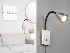 MeineWunschleuchte Flexible LED Leselampe, Wandleuchte Mit & Ohne Stecker, Silber Matt