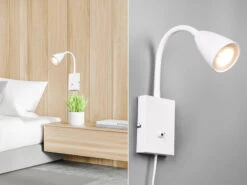 MeineWunschleuchte Flexible LED Leselampe, Wandleuchte Mit & Ohne Stecker, Weiß Matt