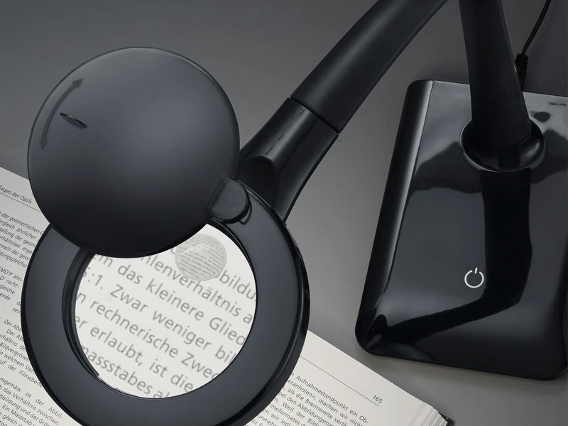 Trio Leuchten Flexible LED Schreibtischlampe LUPO Schwarz Mit Lupe, 3-fach Dimmer 6 Trio Leuchten Flexible LED Schreibtischlampe LUPO Schwarz Mit Lupe, 3-fach Dimmer – Bild 4