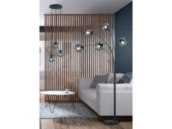 Trio Leuchten LED Bogenlampe Mit 5 Rauchglas Kugeln, Höhe: 180cm -Bestes Beleuchtungs Geschäft gebogene led rauchglas stehlampe glaskugel pendell